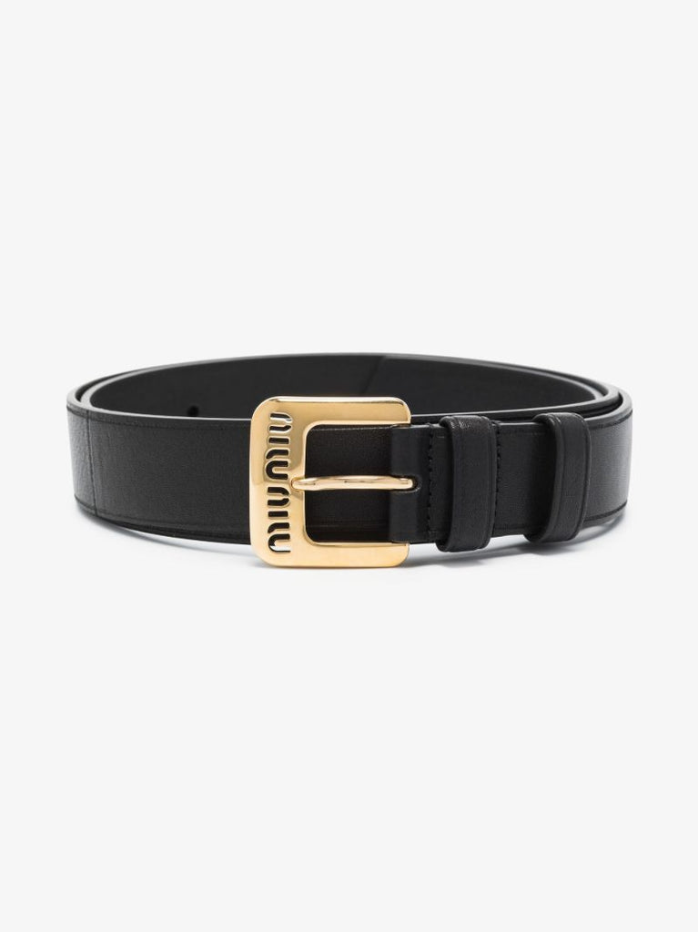 Black Logo Leather Belt