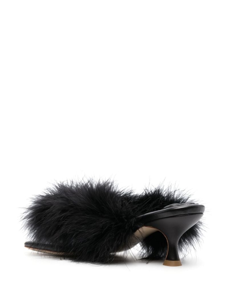 Black Pom Feather-trim Leather Mules