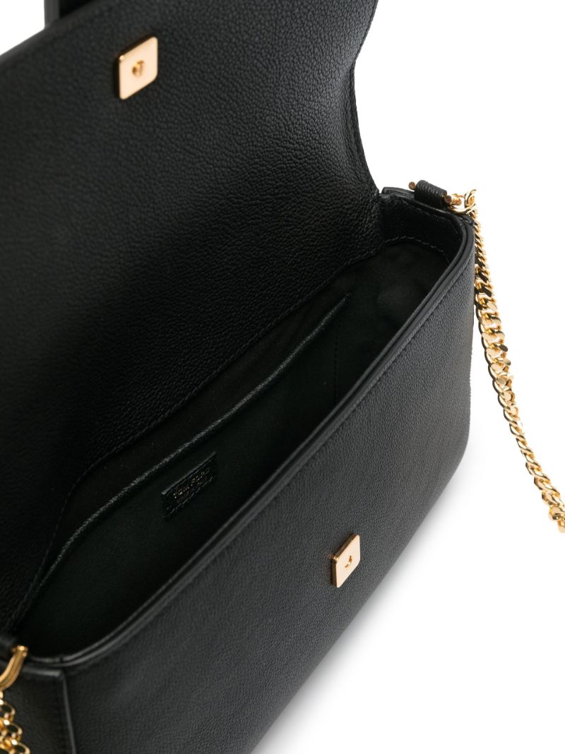 Black Logo Plaque Leather Shoulder Bag