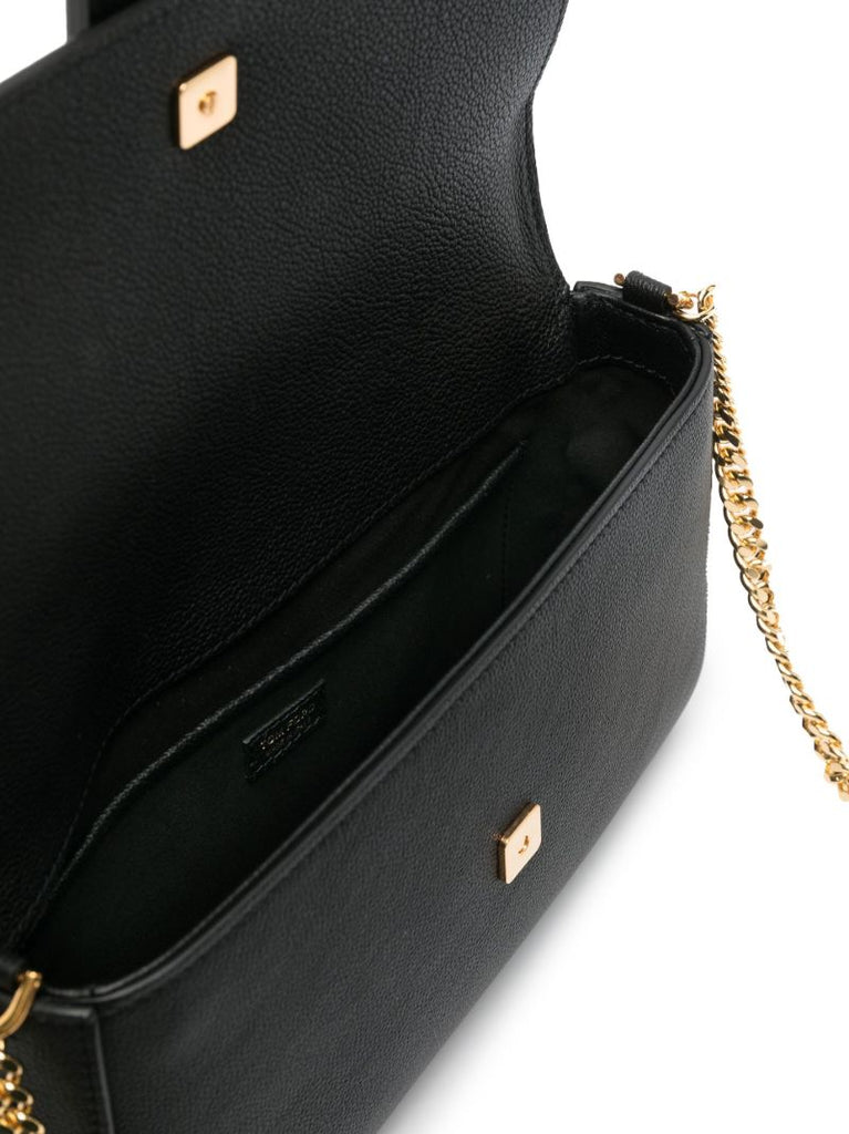 Black Logo Plaque Leather Shoulder Bag