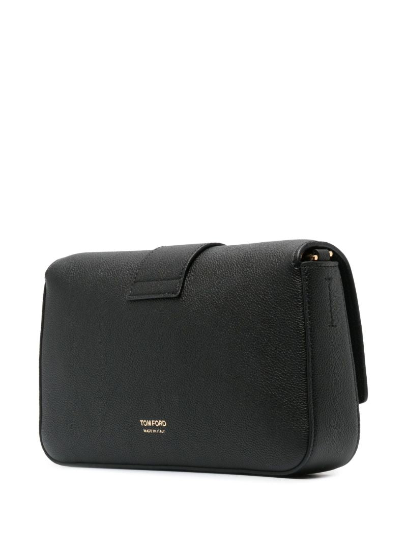 Black Logo Plaque Leather Shoulder Bag