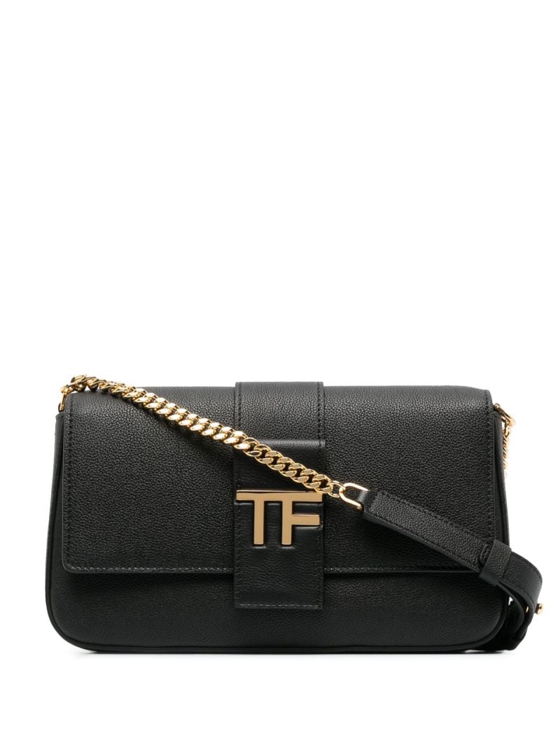 Black Logo Plaque Leather Shoulder Bag