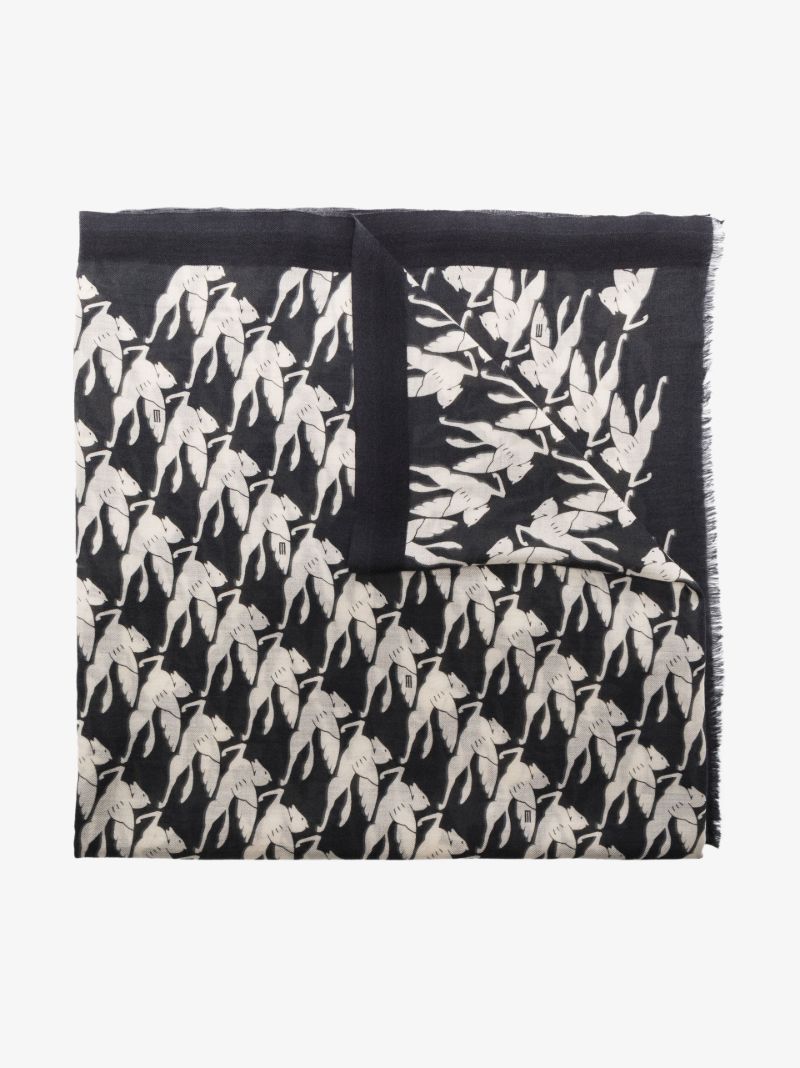 Black Pegaso Print Cashmere Scarf