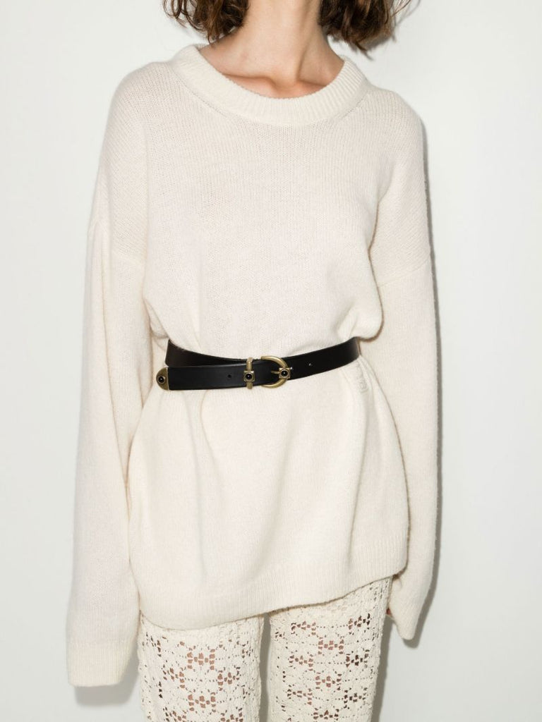 Black Crown Me Embellished Leather Belt
