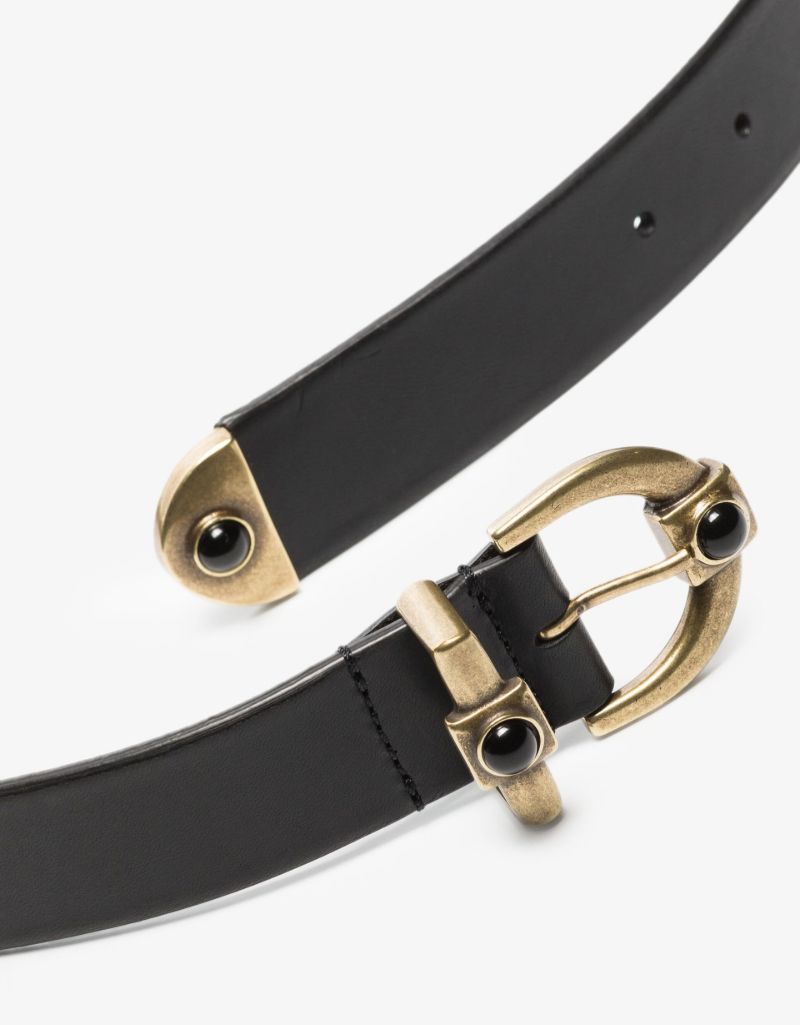 Black Crown Me Embellished Leather Belt