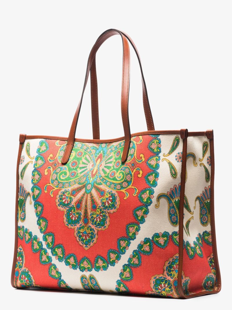 Neutral Globetrotter Paisley Print Cotton Tote Bag