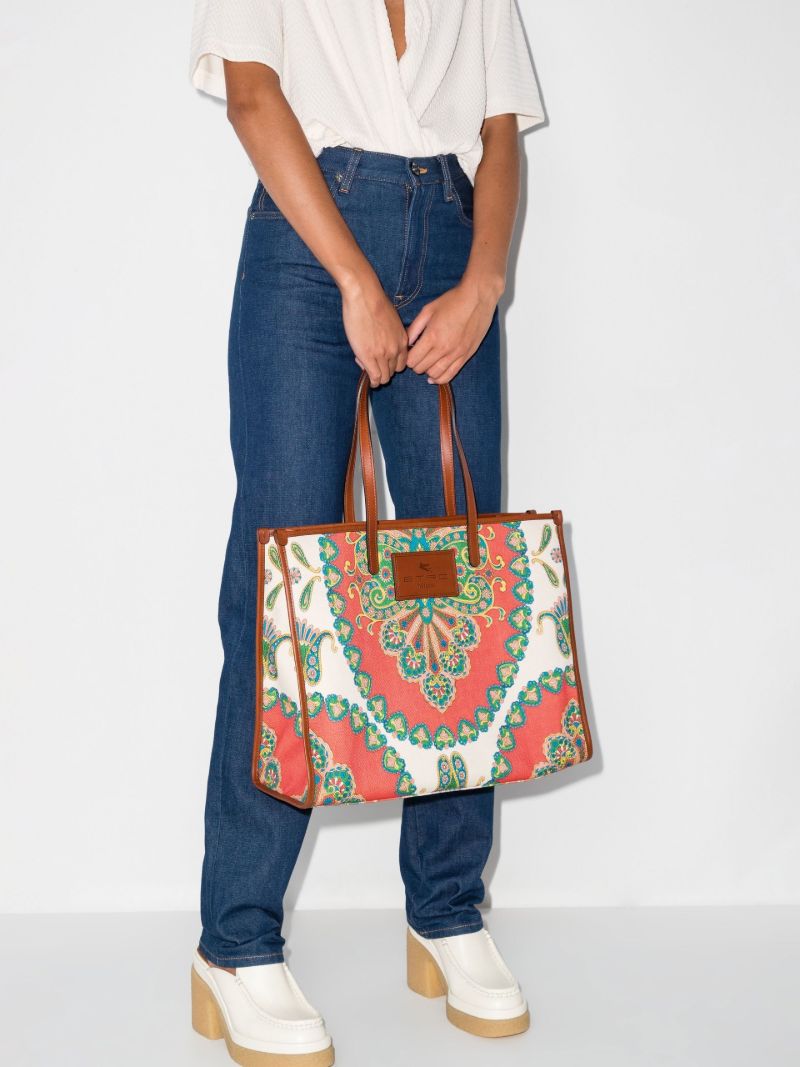 Neutral Globetrotter Paisley Print Cotton Tote Bag