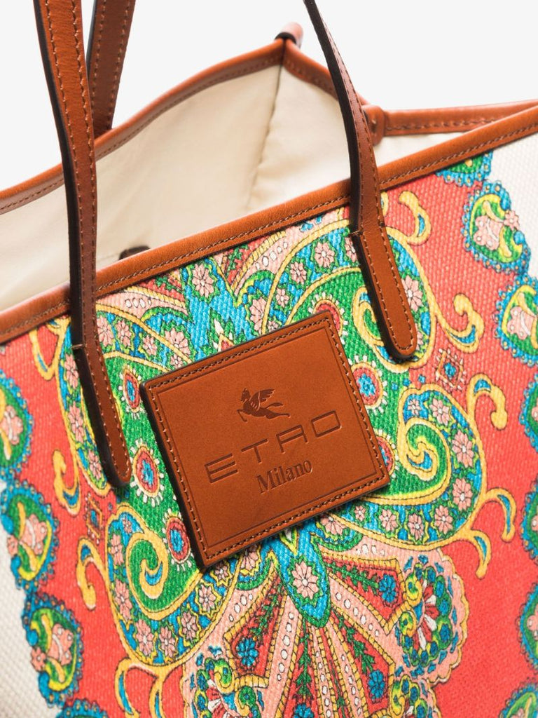 Neutral Globetrotter Paisley Print Cotton Tote Bag