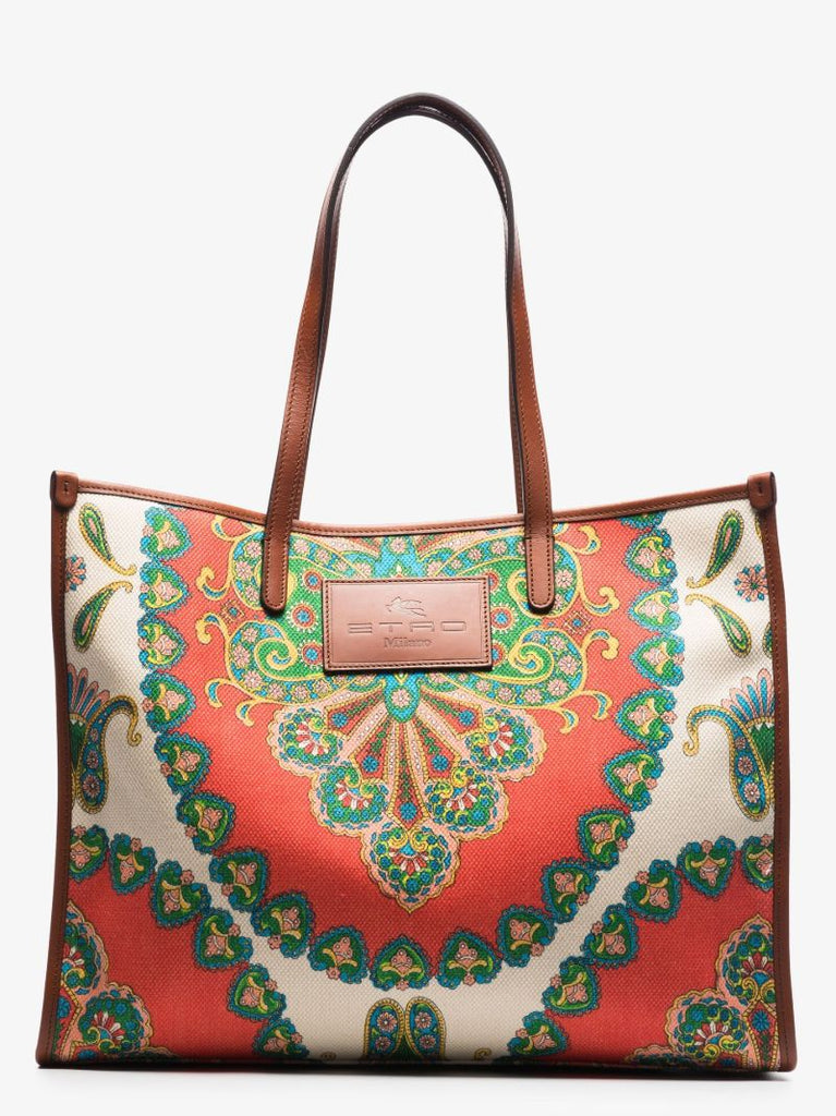Neutral Globetrotter Paisley Print Cotton Tote Bag