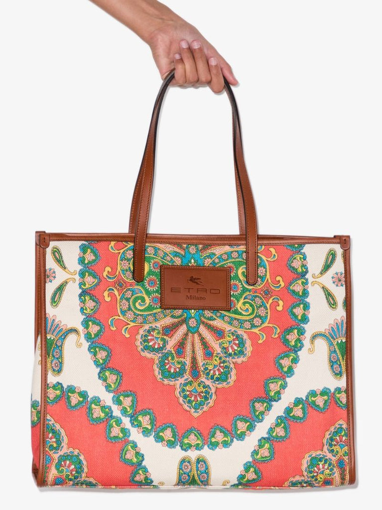 Neutral Globetrotter Paisley Print Cotton Tote Bag