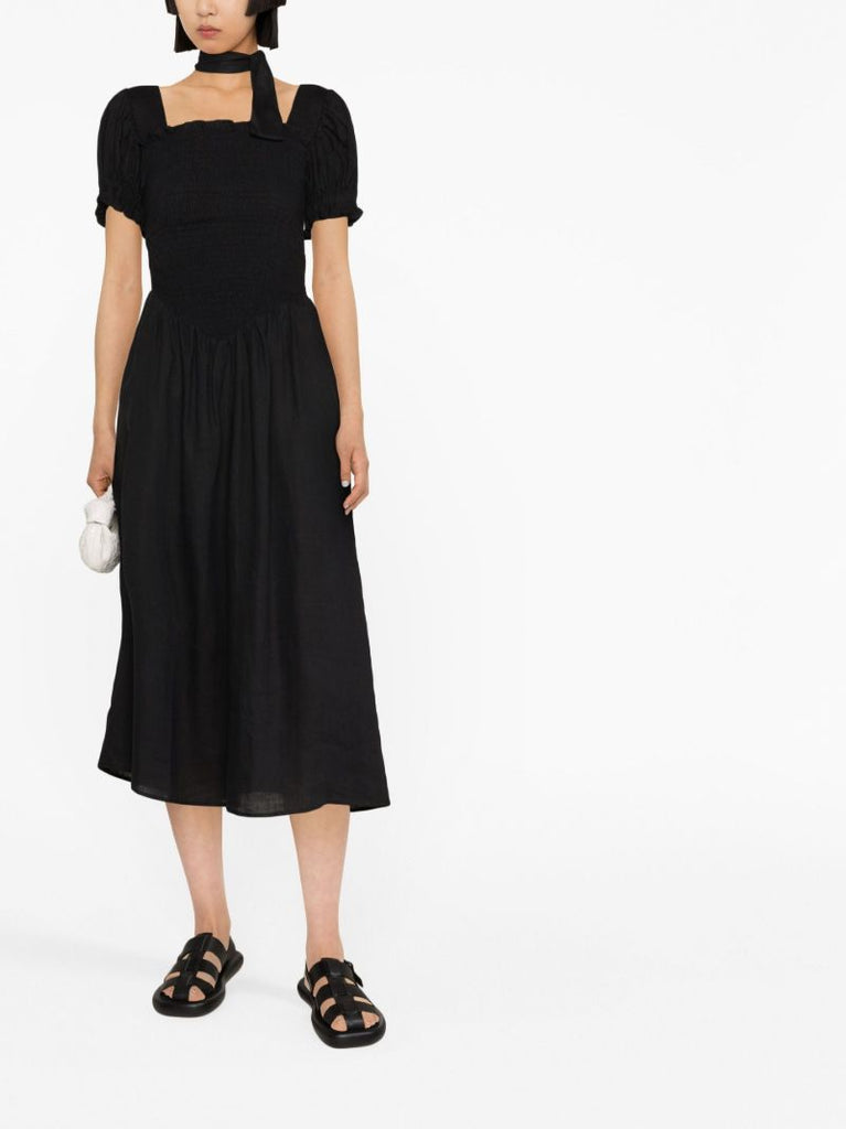 Black Belle Linen Midi Dress