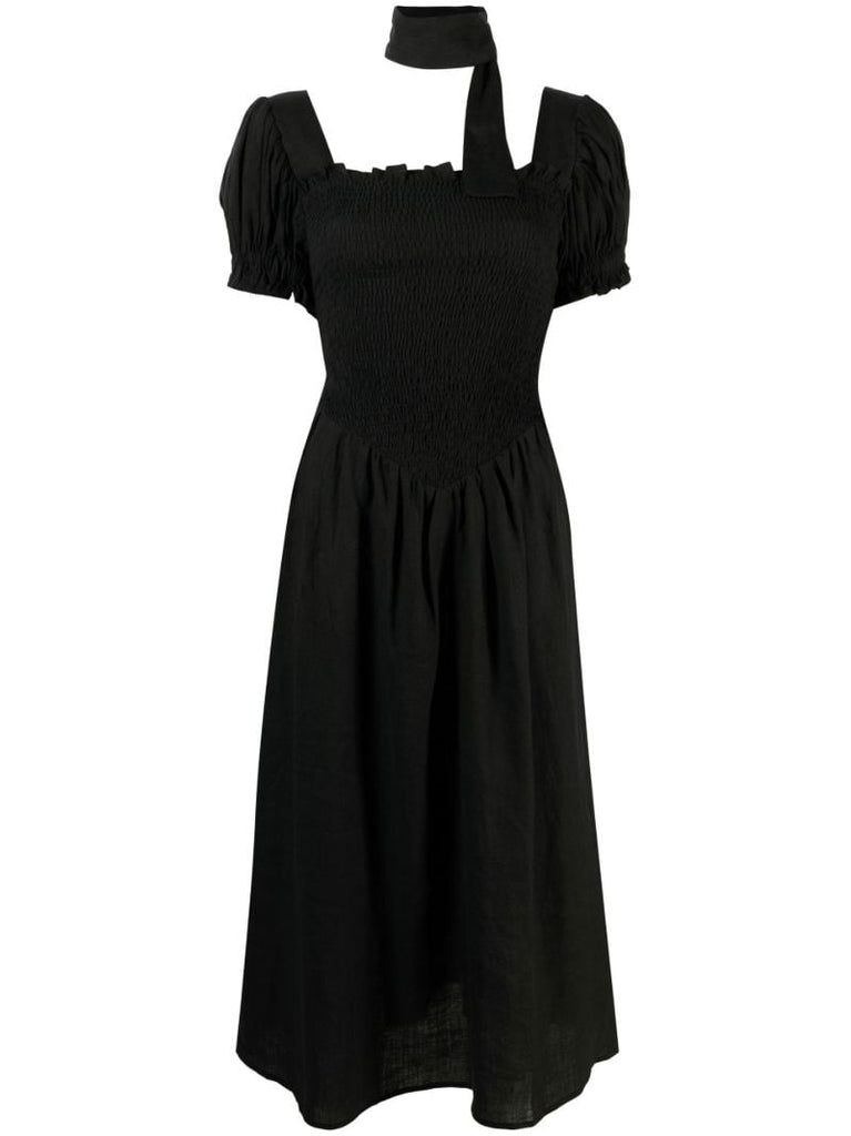 Black Belle Linen Midi Dress