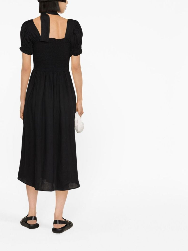 Black Belle Linen Midi Dress