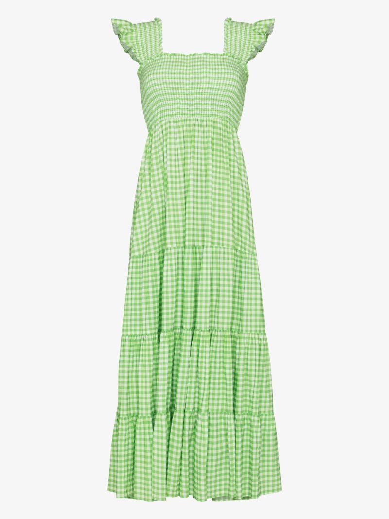 Green Kendal Gingham Print Cotton Maxi Dress