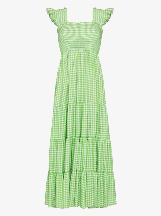 Green Kendal Gingham Print Cotton Maxi Dress
