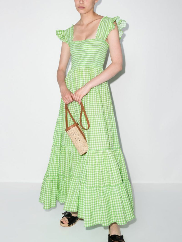 Green Kendal Gingham Print Cotton Maxi Dress