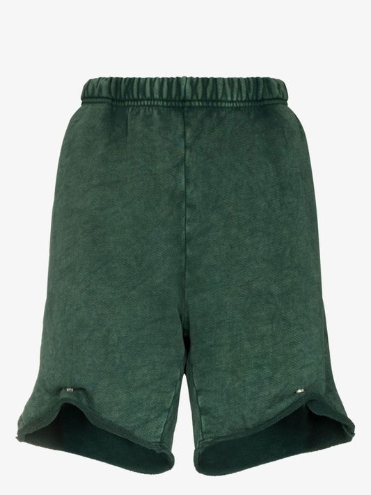 Green Snap Front Cotton Shorts