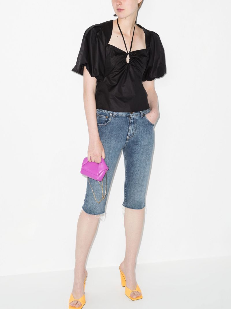 Tie Neck Puff Sleeve Cotton Blouse