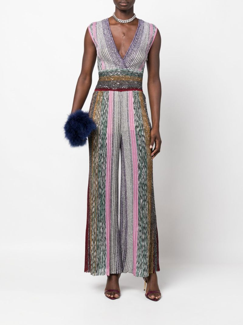 Multicoloured Sequin Striped Knit Jumpsuit