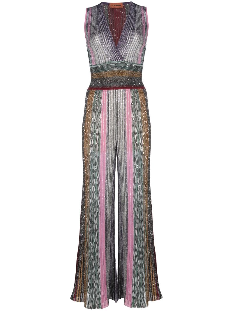 Multicoloured Sequin Striped Knit Jumpsuit