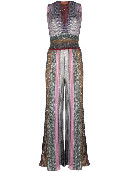 Multicoloured Sequin Striped Knit Jumpsuit