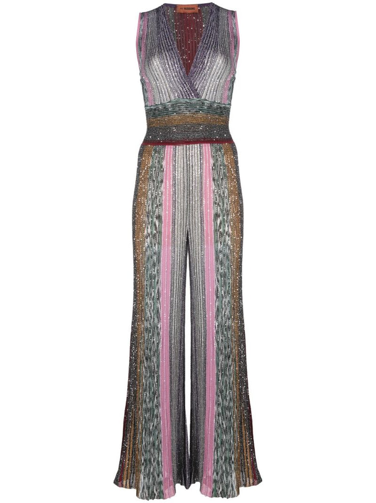 Multicoloured Sequin Striped Knit Jumpsuit