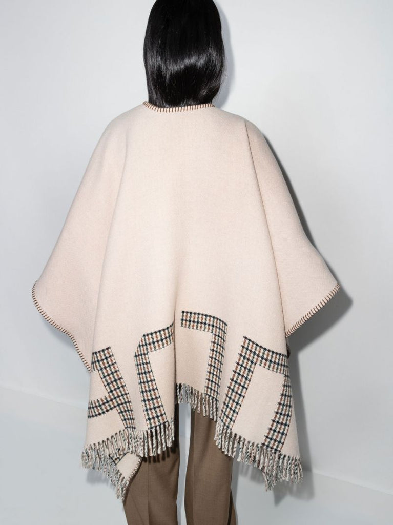 Neutral Reversible Fringed Poncho