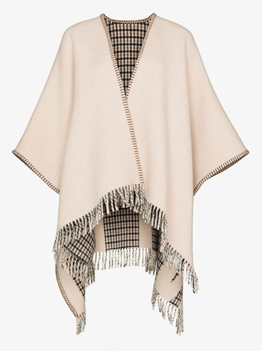 Neutral Reversible Fringed Poncho