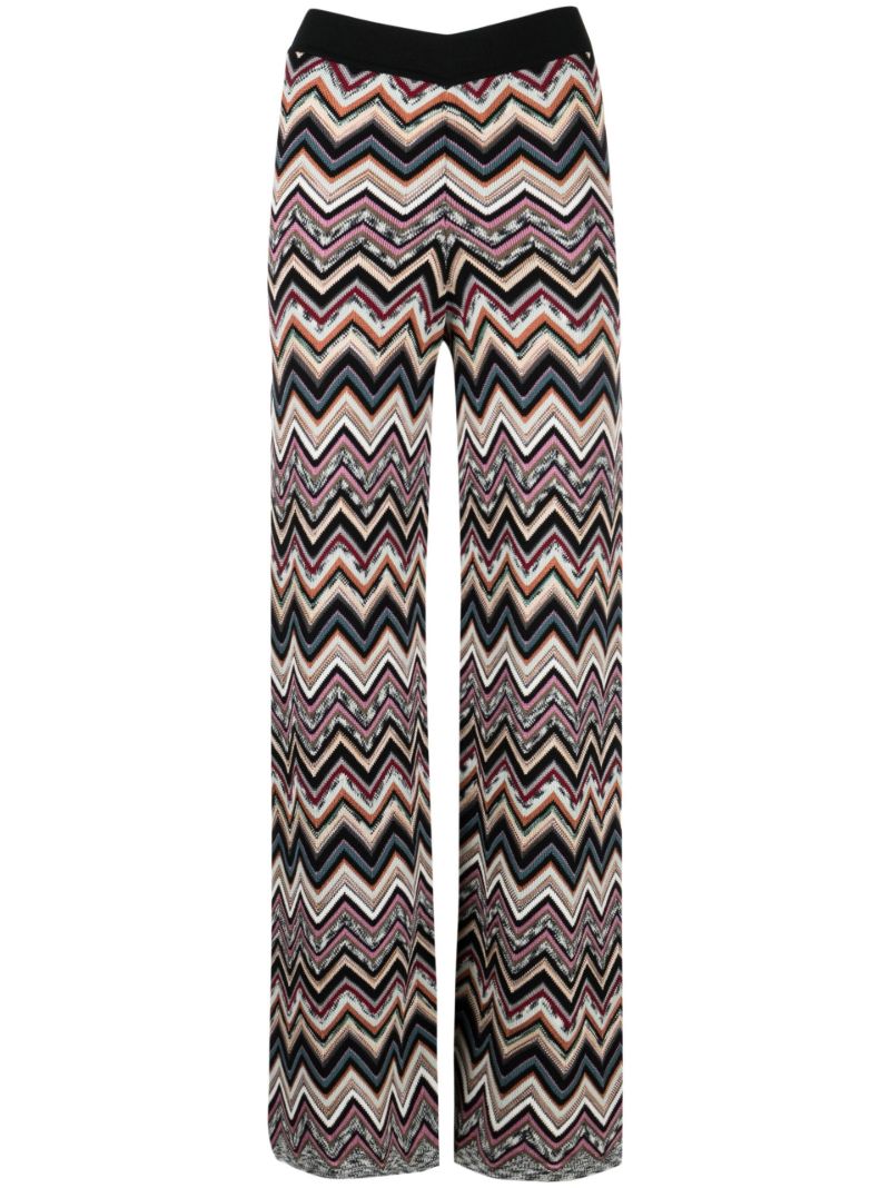 Black Zigzag Print Wide Leg Trousers