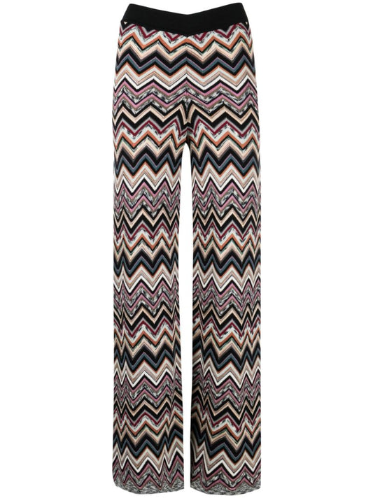 Black Zigzag Print Wide Leg Trousers