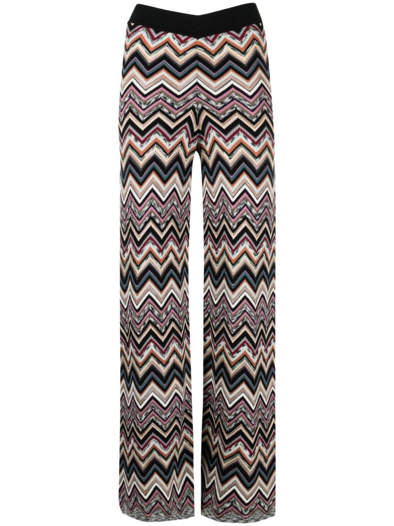 Black Zigzag Print Wide Leg Trousers
