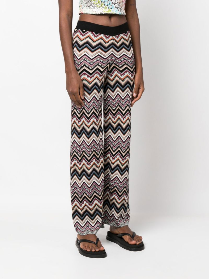 Black Zigzag Print Wide Leg Trousers