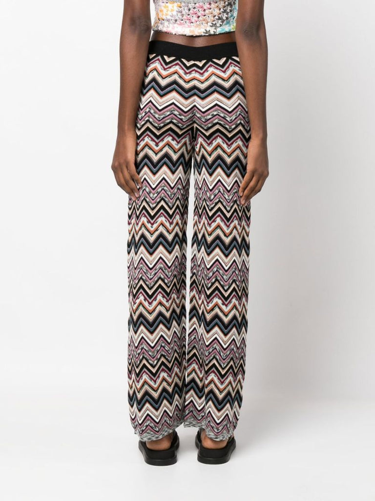 Black Zigzag Print Wide Leg Trousers
