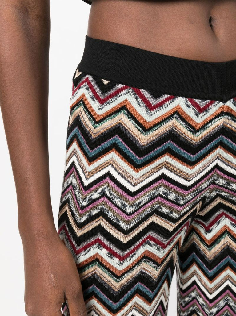 Black Zigzag Print Wide Leg Trousers