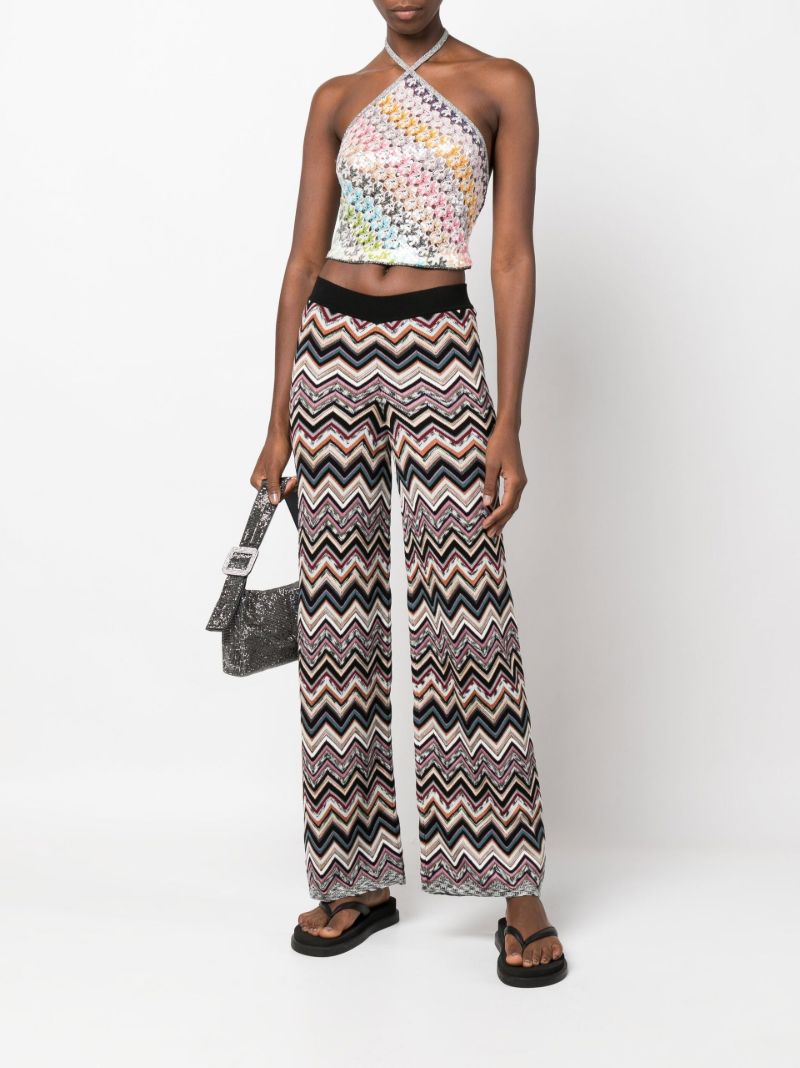 Black Zigzag Print Wide Leg Trousers