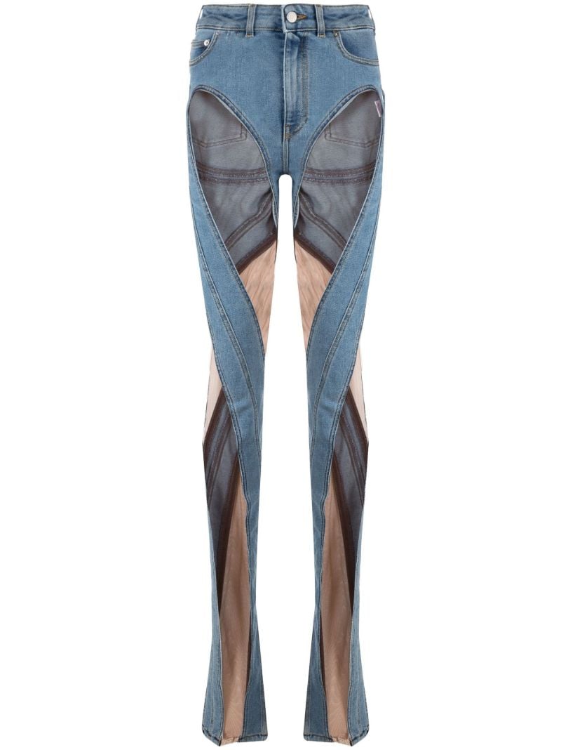 Blue Spiral Panelled High-rise Skinny Jeans