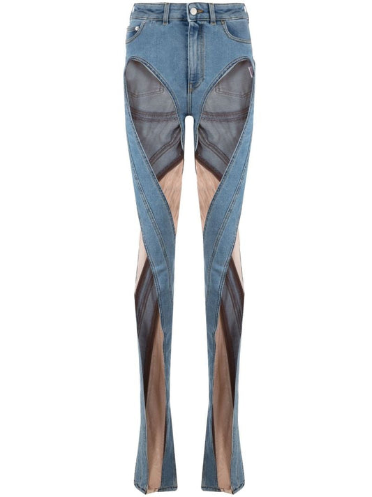 Blue Spiral Panelled High-rise Skinny Jeans