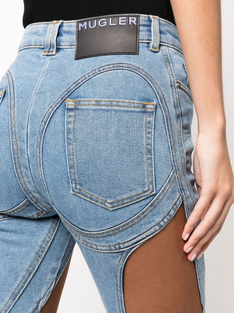Blue Spiral Panelled High-rise Skinny Jeans