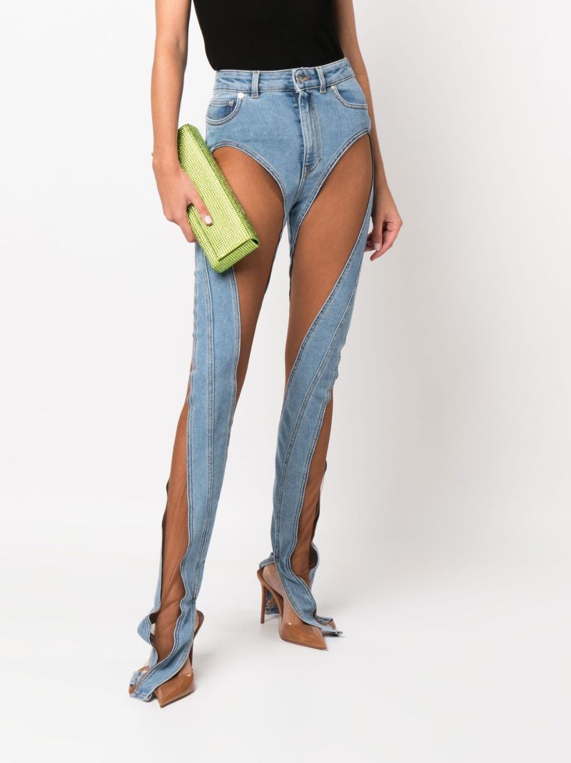 Blue Spiral Panelled High-rise Skinny Jeans