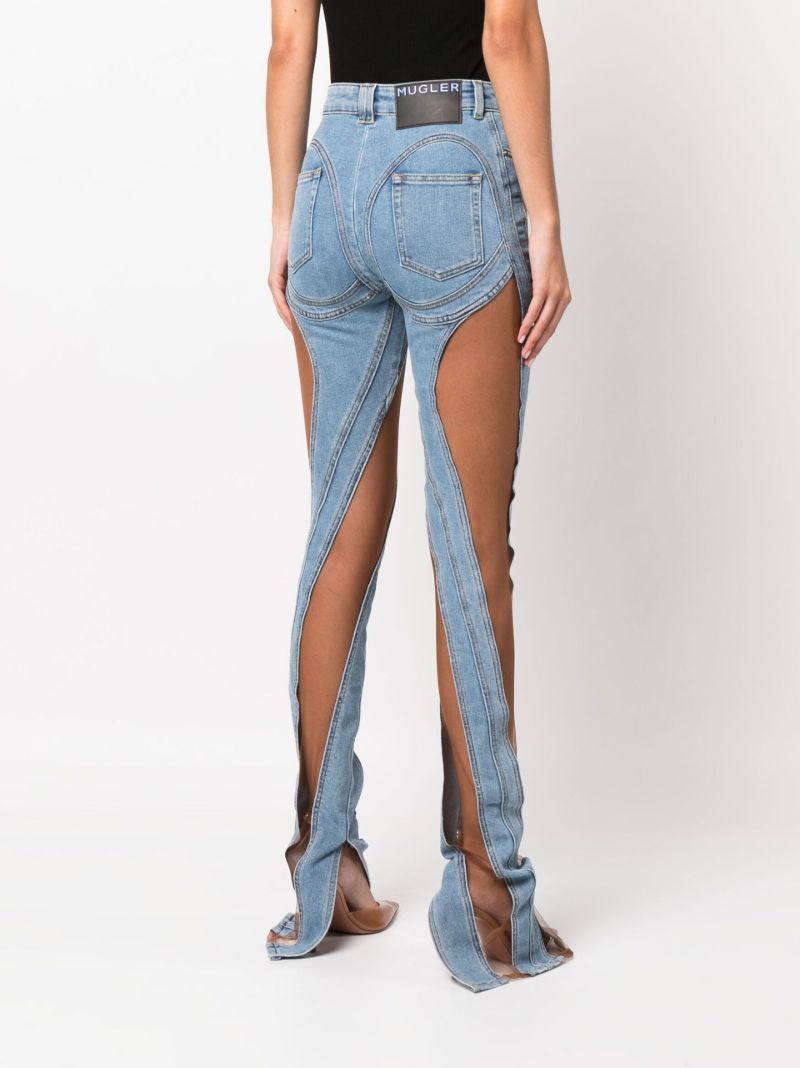 Blue Spiral Panelled High-rise Skinny Jeans