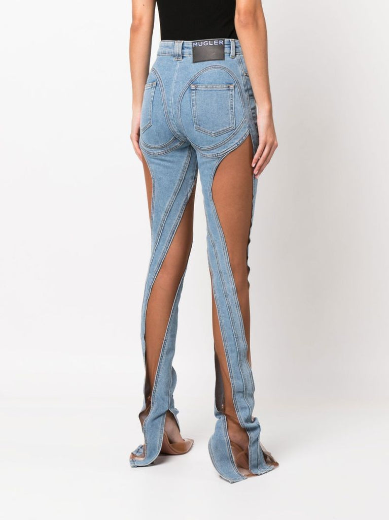 Blue Spiral Panelled High-rise Skinny Jeans