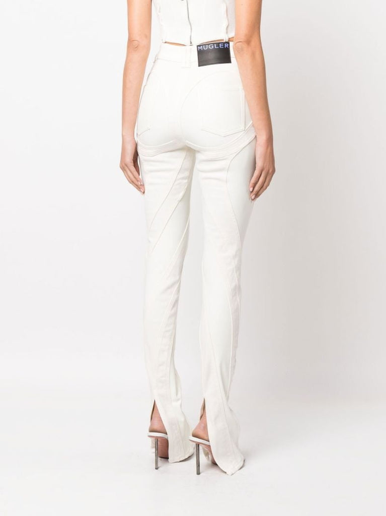White Spiral Slit Skinny Jeans