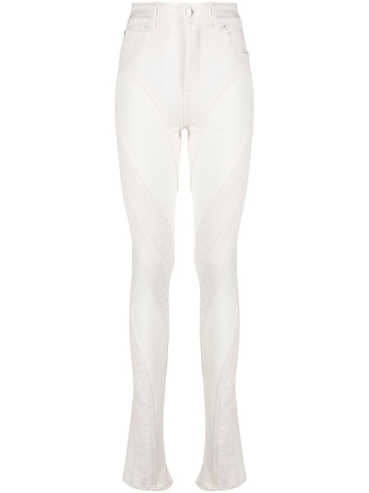 White Spiral Slit Skinny Jeans