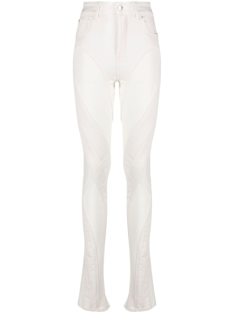 White Spiral Slit Skinny Jeans