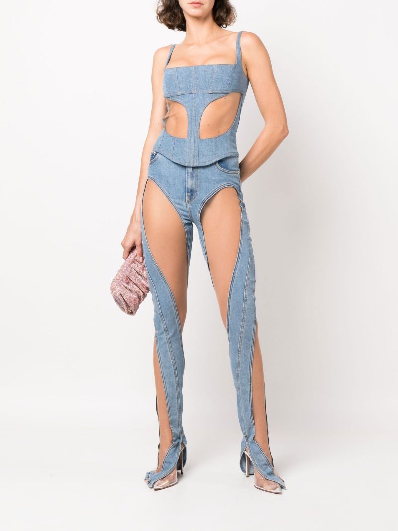 Blue Spiral Mesh-panelled Skinny Jeans