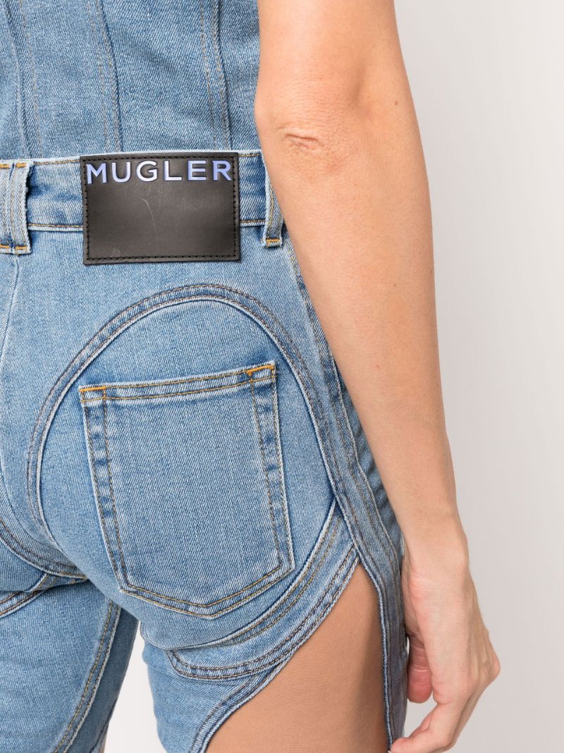 Blue Spiral Mesh-panelled Skinny Jeans
