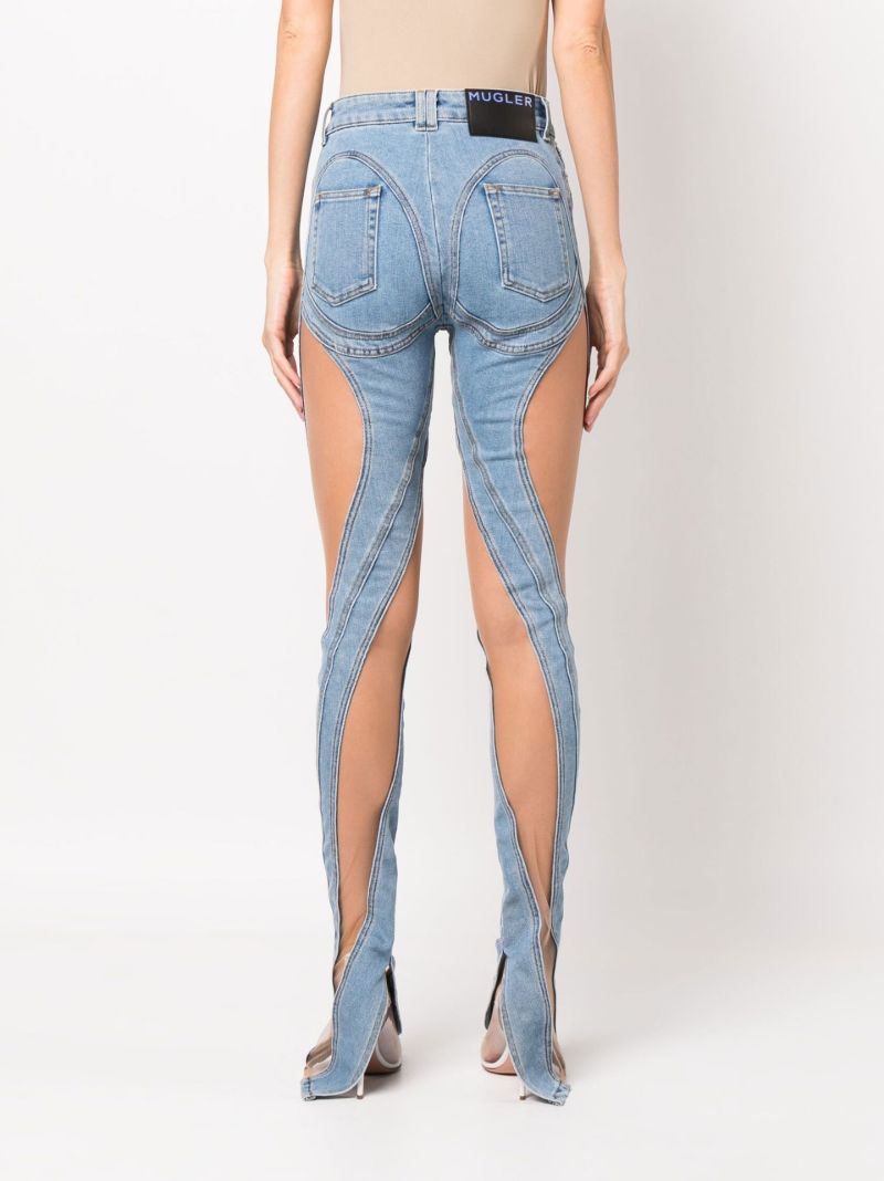 Blue Spiral Mesh-panelled Skinny Jeans