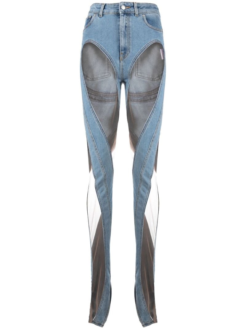 Blue Spiral Mesh-panelled Skinny Jeans