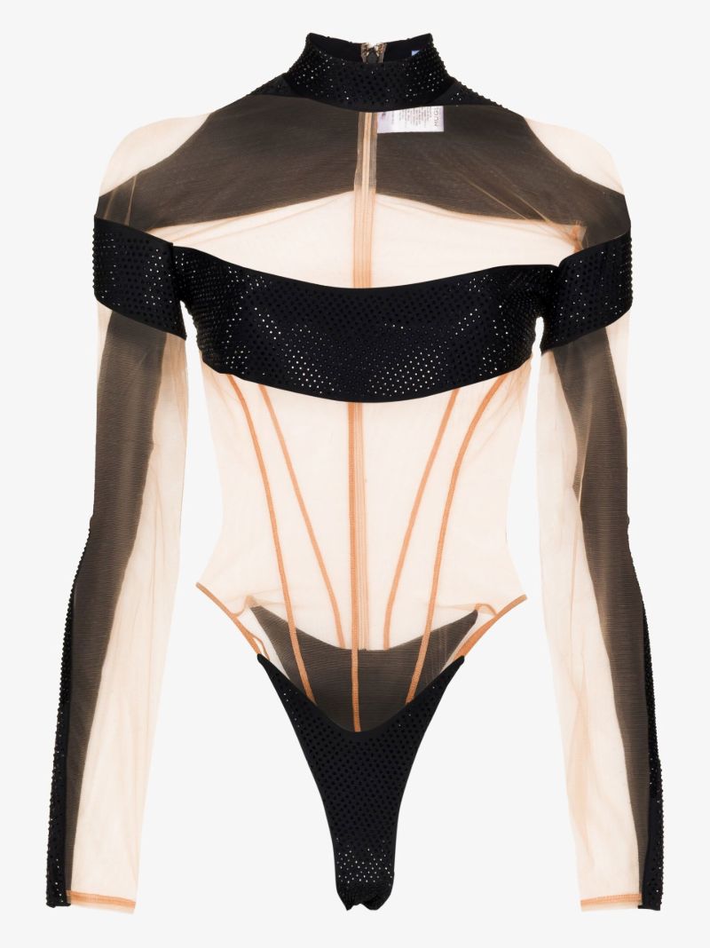 Black Sheer Panelled Bodysuit