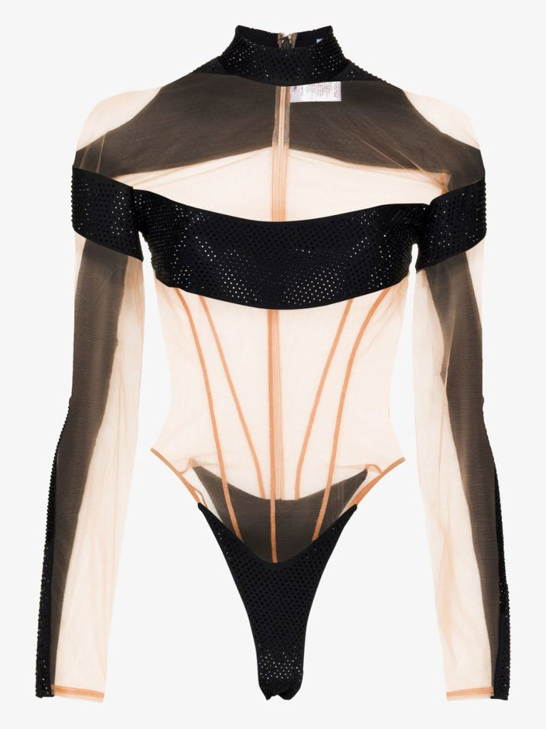 Black Sheer Panelled Bodysuit